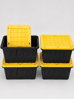 Set of 4 Mini Storage Crates with Lids Stackable Organizer Bins Yellow & Black